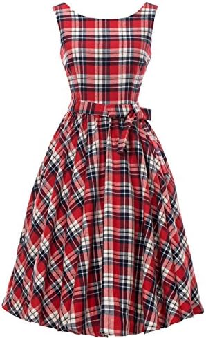 Davikey Classy Vintage Audrey Hepburn Style 1950's Rockabilly Swing Evening Dress 3RedXX-Large