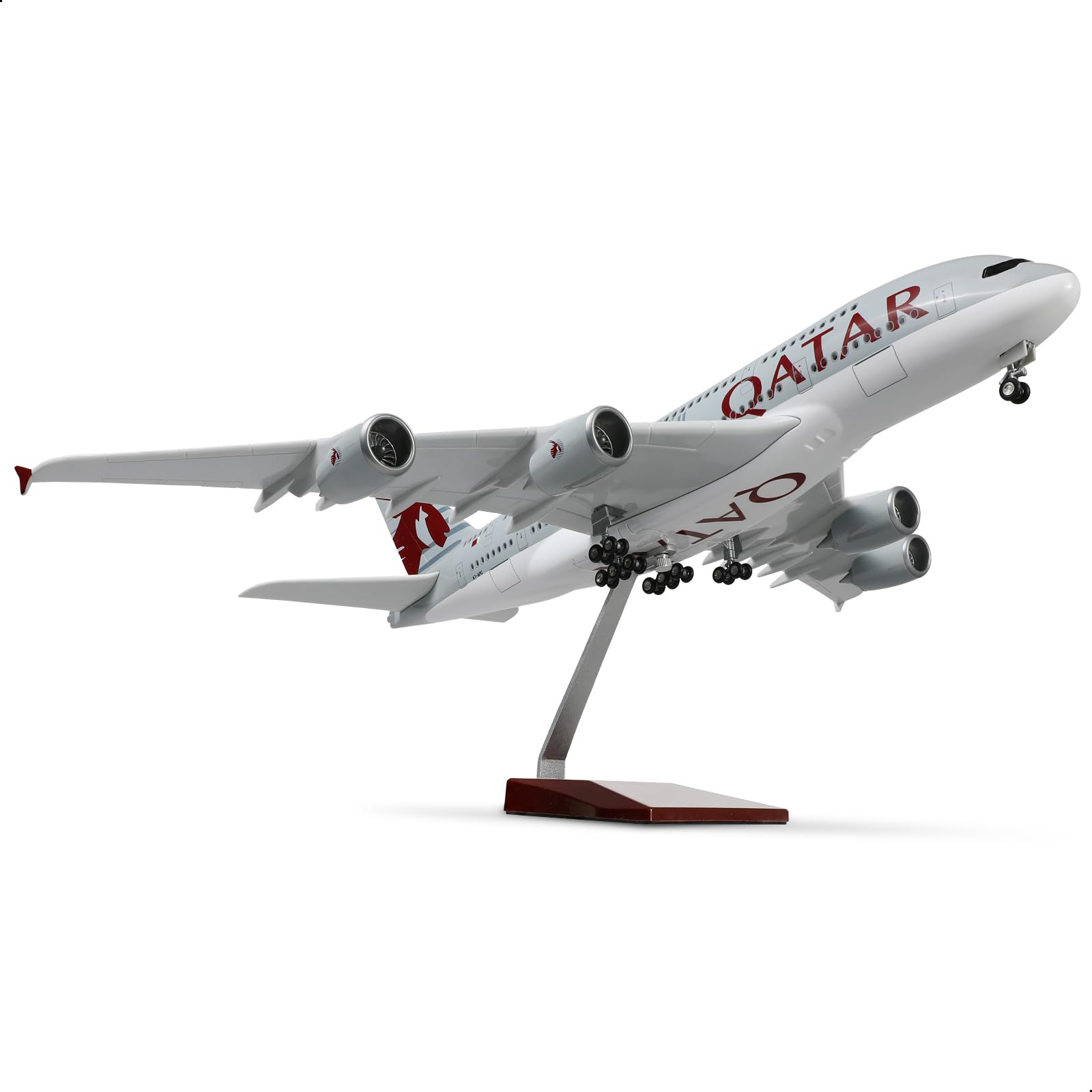 QIYUMOKE A380 Qatar 1/160 Large Scale Airplane Model -18 inches Airbusa380 Die-cast Airplane Model for Adult -Model Plane with Stand for Aviation Enthusiasts Gifts or Decorations