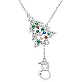 Fenthring Christmas Tree Snowman Necklace for Women Sterling Silver Xmas Tree Necklace Colorful Crystal Holiday Pendant Jewelry Gifts