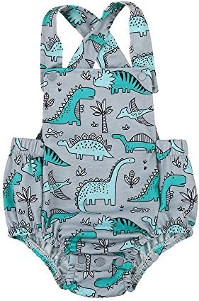 Carolui Newborn Infant Baby Romper Dinosaur Print Backless X Back Sleeveless Jumpsuit