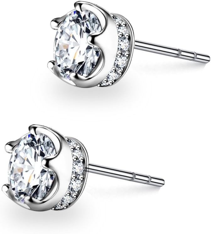 GUIJI 925 Sterling Silver Earring Sparkling Cubic Zirconia Crown Crystal Stud Earring for Women Lady