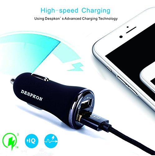 Car Charger Quick Charge3.0 27W Dual USB Adapter for iphone 7 / 6 / 5s / Plus，Samsung Galaxy s6 / s7 / Edge / Plus, ipad Ari 2 / mini,LG G4 / G5, Nexus, HTC and More-DESPKON