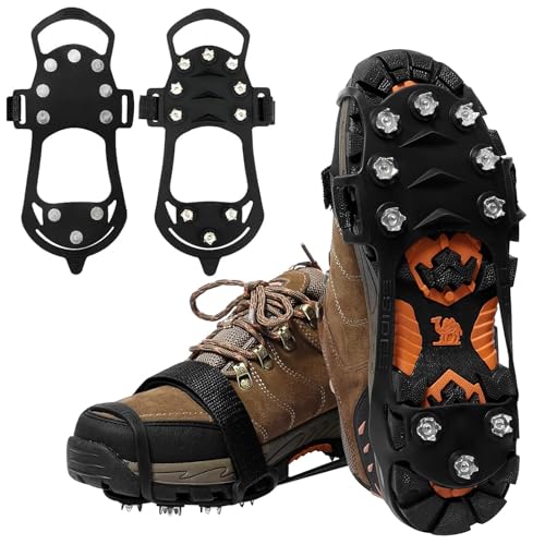 Spikes per scarpe invernali antiscivolo da donna, con punte per scarpe a 10 denti, ramponi per ghiaccio e ghiaccio, per escursioni, trail, running, trekking, inverno e outdoor