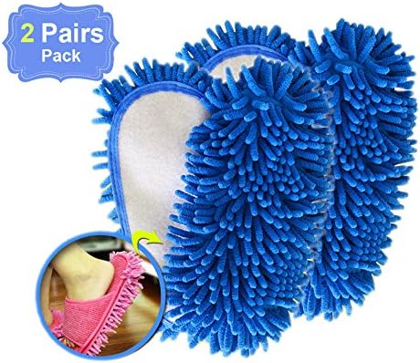 Replacing Bottom for Women's Microfiber Floor Cleaning Mop Slippers (Blue- 2 pairs)