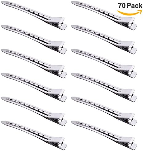 Aprince 70 Pcs 3.5 inch Professional Prong Metal Duck Teeth Bows Hair Clips Hairdressing Salon Hair Grip Crocodile DIY Accessories Hairpins-Non-Slip(Silver