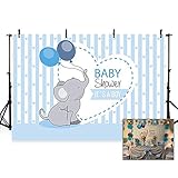 MEHOFOTO Photo Background Cute Blue Stripe Prince Boy Baby Shower Balloon Elephant Love Party Backdrops Banner for Photography 7x5ft