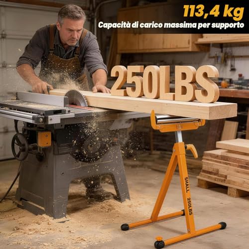 Shall Pack of 2 Folding Roller Stands, Heavy Duty 250 lbs Load Capacity, Adjustable Height from 70 to 100 cm, for Bench Saw, Woodworking