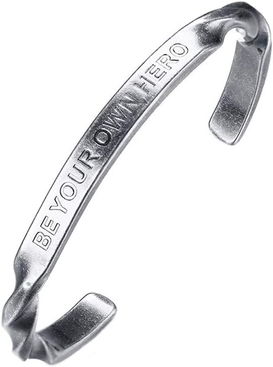LOPEZ KENT Stainless Steel Men Open Bracelet BE YOUR OWN HERO Lettering