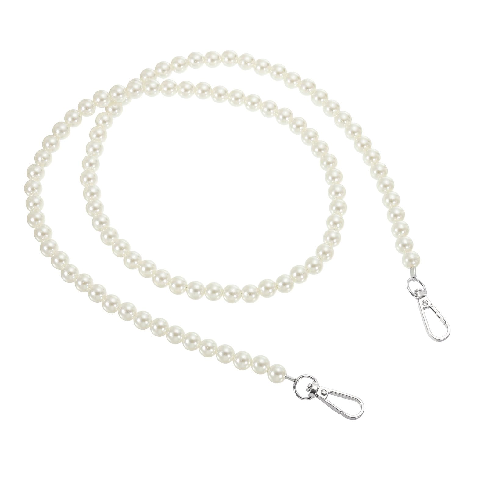 PATIKIL Imitation Pearl Bead Purse Chain Strap 39", Pearl Bag Chain Handbag Clutch Replacement with Metal Buckle for DIY Handbag Wallet Clutch Crafts Making, Silver