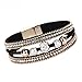 DDLBiz Women Fashion Crystal Beaded Multilayer Bangle Bracelet Leather Magnetic Wristband (Black)