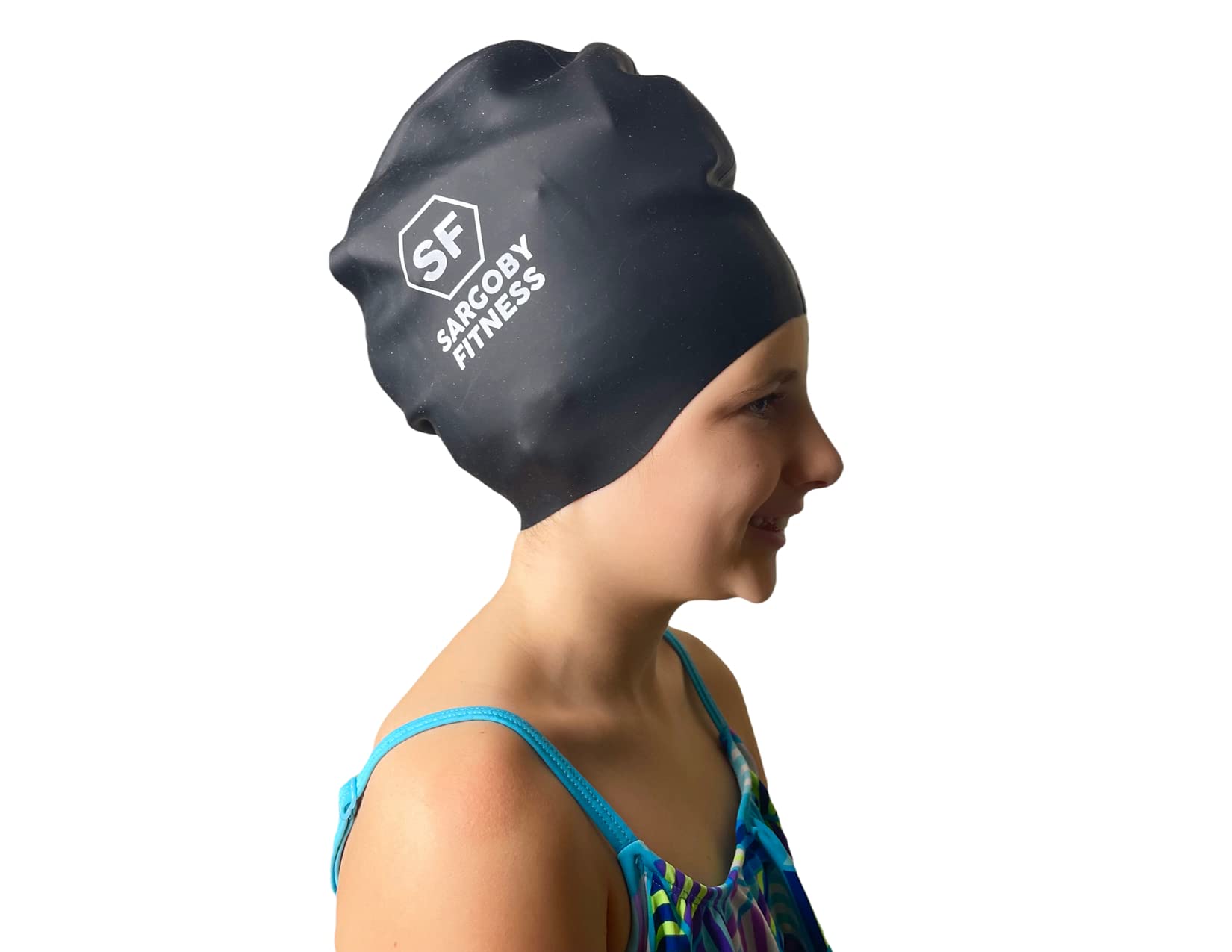 Sargoby Fitness Long hair swimming cap for kids Use to protect Dreadlocks Braids Locs from getting splashed (Black, Small) — image 1