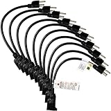 Etekcity 10 Pack Power Extension Cord Cable, 16AWG-13A, UL Listed, 2015 Upgraded Version (Black, 1-Foot)