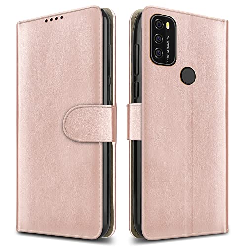 PIXFAB For Blackview A70 Leather Phone Case, Magnetic Closure Full Protection Book Folio Design, Wallet Case Cover [Card Slots] and [Kickstand] For Blackview A70 (6.5") - Rose Gold