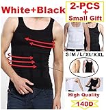 2pcs Mens Compression Slimming Body Shaper Undershirt - Blk/White + gift