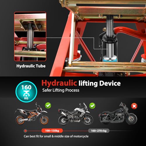 VIVOHOME Motorcycle Lift Jack Stand 160kg Heavy Duty Hydraulic Operated ATV Dirt Bike Scissor Stand with 4 Wheels