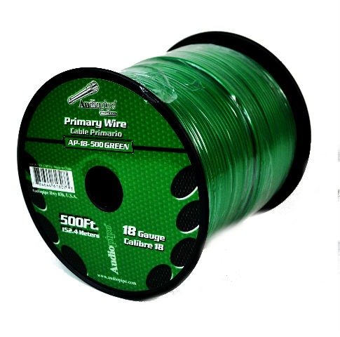 Audiopipe Green 500' Feet 18 GA Gauge CCA Car Primary Power Remote Wire Cable