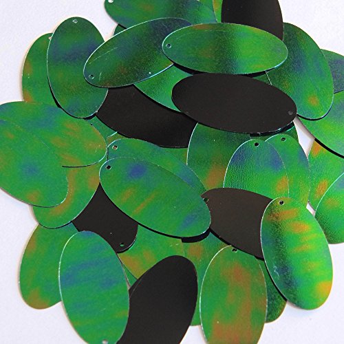 Green Jungle Rainbow Sequin Oval 1.5 inch Metallic Couture Paillettes. Made in USA. Loose sequins for embroidery, bridal, applique, arts, crafts, and embellishment.