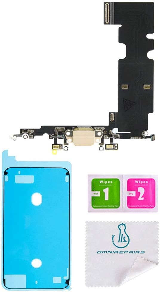 OmniRepairs Charging Dock Port Flex Cable Replacement with Microphone Compatible for iPhone 8 Plus Model (A1864, A1897, A1898) with Adhesive (Rose Gold)