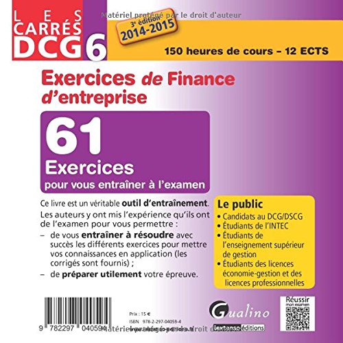 Amazon Fr Dcg 6 Exercices De Finance D Entreprise Avec Corriges Detailles Recroix Pascale Livres