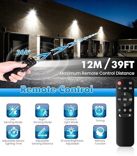 MEIHUA 70W LED Outdoor Motion Detector Floodlight with Remote Control 700-6850LM 6500K Cool White 10 Brightness Levels 3 Modes Waterproof IP66 LED Spotlight for Garage Garden
