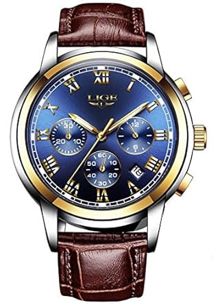LIGE Japanese Quartz Genuine Leather Multi-Functional Chronograph Waterproof Wristwatch for Men 9810 - Brown