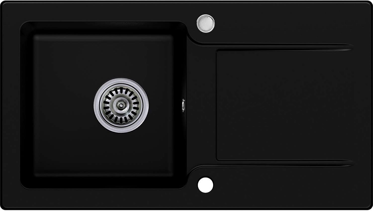 Granitspüle mit Siphon San Francisco Einbauspüle Spülbecken Schwarz