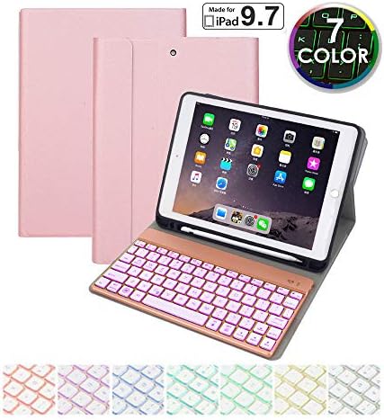 New iPad 9.7 inch 2018 2017 Keyboard Case. 7 Color Backlit with Auto Sleep Wake,Slim Folio Cover Removable Wireless Bluetooth Keyboard for iPad 9.7" (6th Gen, 5th Gen)/iPad Air - (Rose Gold)