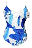 Sondiborn Swimwear Women's One Piece Criss Cross Front Swimsuit Solid Color Floral Print Monokini (S, Floral Print #5)