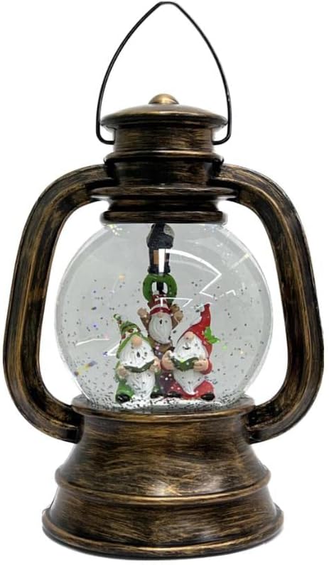 Snow Globes - Christmas Snow Globe Lantern with Swirling LED Glitter Water, Swedish Tomte Gnomes Santa Elf Xmas Hanging Lighted Lantern for Christmas Home Decoration, Indoor Tabletop Decor Gift (Retro-Elf)