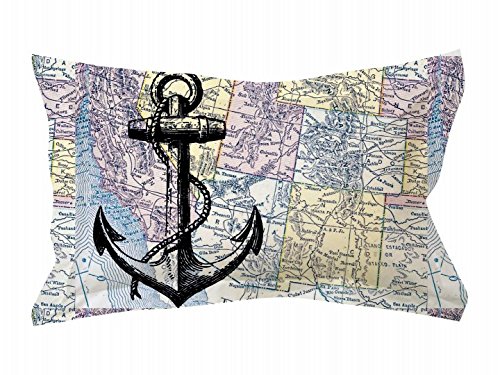 JUBARIS Anchor with Map - 500 THREAD COUNT 100% COTTON SATEEN DIGITAL PRINT OXFORD PILLOWCASE SET LUXURY NAUTICAL DESIGN