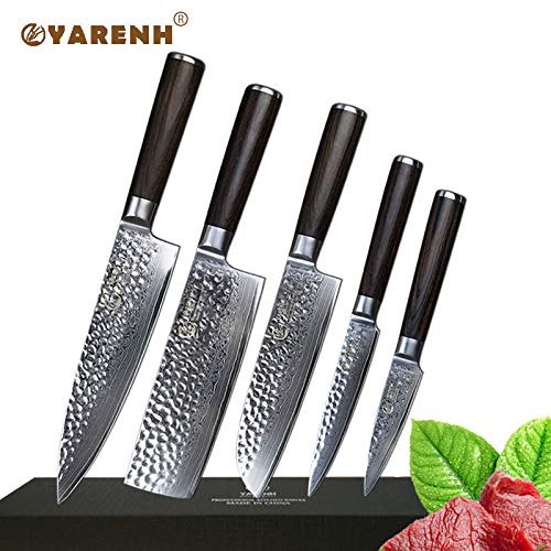 Best Quality - Knife Sets - 5 pcs kitchen knife Set Damascus steel knives professional chef knife sets best cooking knives - by LINAE - 1 PCs
