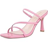 Shoe'N Tale Strappy Kitten Heels For Women Stiletto Mules Square Open Toe Slip On Sandals
