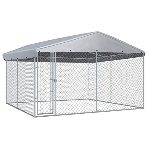 Festnight Outdoor Hundezwinger mit ?berdachung Hundehütte Hundek?fig Hundehütte Hundehaus Tierlaufstall Freilaufgehege Verschlie?bares Riegelsystem für Hunde 382x382x225 cm