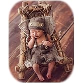 Vemonllas Newborn Photography Props Outfit Girl Boy Baby Photo Props Handmade Knit Hat Bonnet & Suspender Pants Costumes