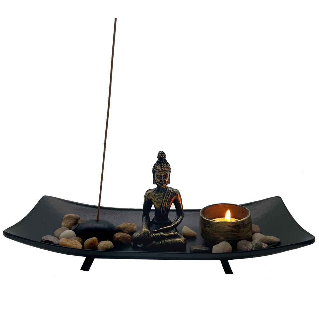 Purekay Zen Garden and Decorative Stones Japanese Incense Sticks Holder Buddha Statue Incense Sticks Holder Meditation Relaxing Home Feng Shui Decoration