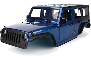 RCJUMPANT 1/10 Wrangler Hard Body Shell Kit – 313mm Wheelbase for Axial SCX10,SCX10 II,90046,90047,RGT EX86100 – Unassembled 4-Door Crawler Body with Openable Doors & Full Interior (Deep Blue)
