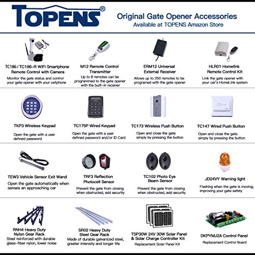 TOPENS DK1000S Solar Sliding Gate Opener Rack Drive Automatic Gate