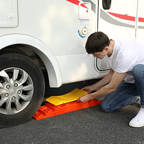 Homeon Wheels Camper Leveling Blocks, One Top Tire Saver Ramp and 9 Pack Interlocking Leveling