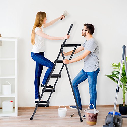 Finether Folding 4 Step Ladder with Platform Lightweight Portable Step Stool with Tool Project Tray, Non-Slip Treads, 330 lbs Weight Capacity
