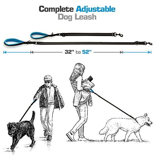 SparklyPets FLASH SALE | Adjustable Leash and 3 in 1 Shock-Absorbing Bungee Extension Set – Heavy Duty Dog Leash for Medium and Large Breeds Made from Durable Nylon – Reduces Pulling Shocks - Blue