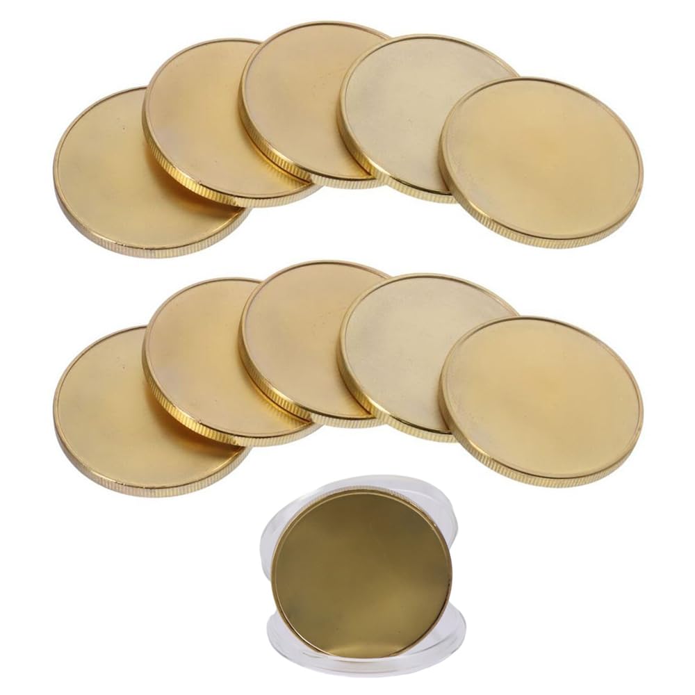 YYlingx 10 Pcs Engraving Blanks Metal Coins,40 mm Coins with Acrylic Protection Box for DIY