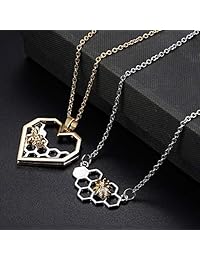 ORAZIO - Collar con colgante de corazón de abeja, colmena y abeja, acero inoxidable, 2 unidades