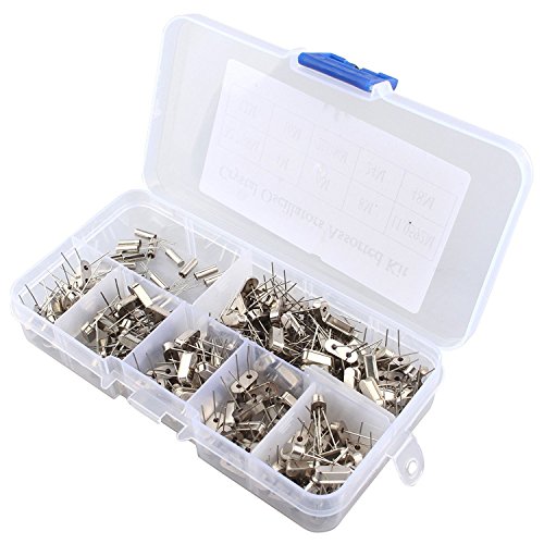 WINGONEER 200PCS 10Value 32.768KHz ~ 48MHz DIY Quartz Crystal Oscillator Assorted Kit Set Assortment with Plastic Box