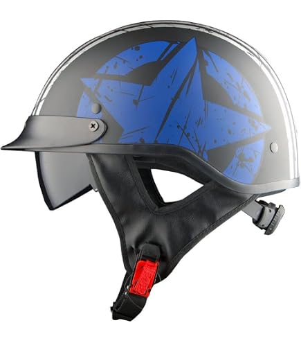 ILM Half Helmet Motorcycle Open Face Sun Visor Quick Release Buckle DOT Approved Cycling Motocross Suits Men Women 205V (S, Patriotic Flag) : Automotive