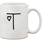 Speedy Pros T Love Hearts Initial Monogram Personalized Letter T Ceramic Mug Coffe Cup - Holiday Christmas Hanukkah Gift for Men & Women