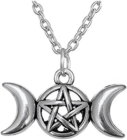 Triple Moon Goddess Wicca Pentagram Magic Pendant Moon Necklace - Kitteh City
