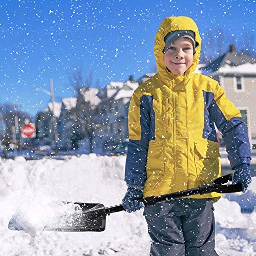 IPSXP Snow Shovel,Detachable Plastic Snow Shovel with Stainless Steel Pole and Aluminum Edged Wide Blade Shovel, Perfect for Car Driveway, Camping and Outdoor Emergency (Black)
