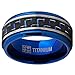 Men's Brushed Blue Titanium Wedding Bands Ring With Black and Blue Carbon Fiber Inlay, 9mm Comfort Fit