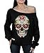 Awkwardstyles Rose Eyes Skull Off the Shoulder Oversized Sweatshirt Sugar Skull XL Black