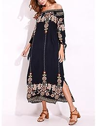 Celmia - Vestido largo con estampado floral y hombros descubiertos para mujer